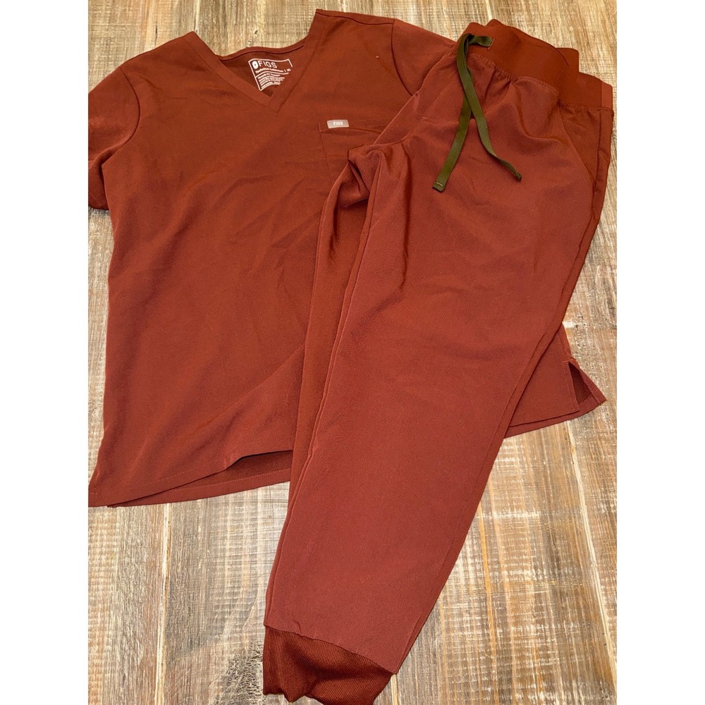Figs Technical Collection Scrub Set XL Top XL Petite Jogger Pants Red Mahogany